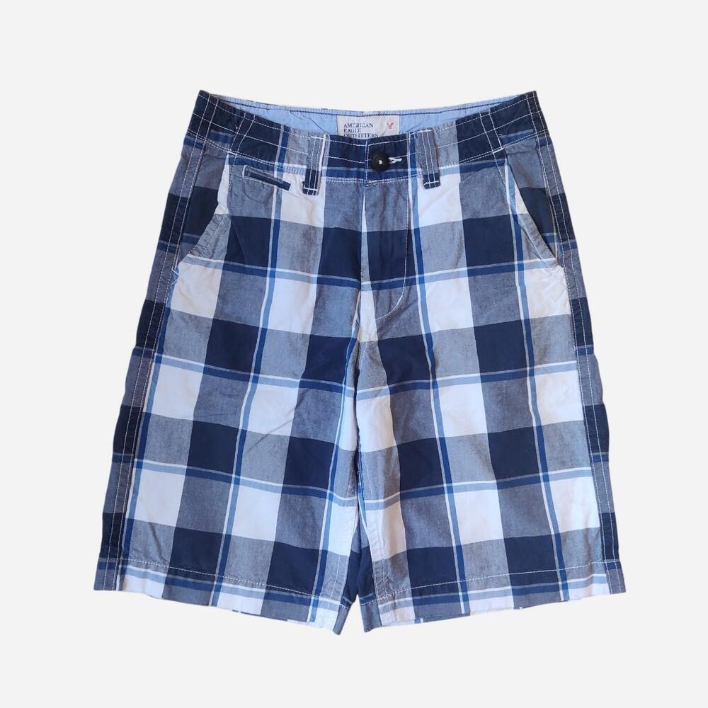 American Eagle Outfitters Longer Length blue and white plaid shorts